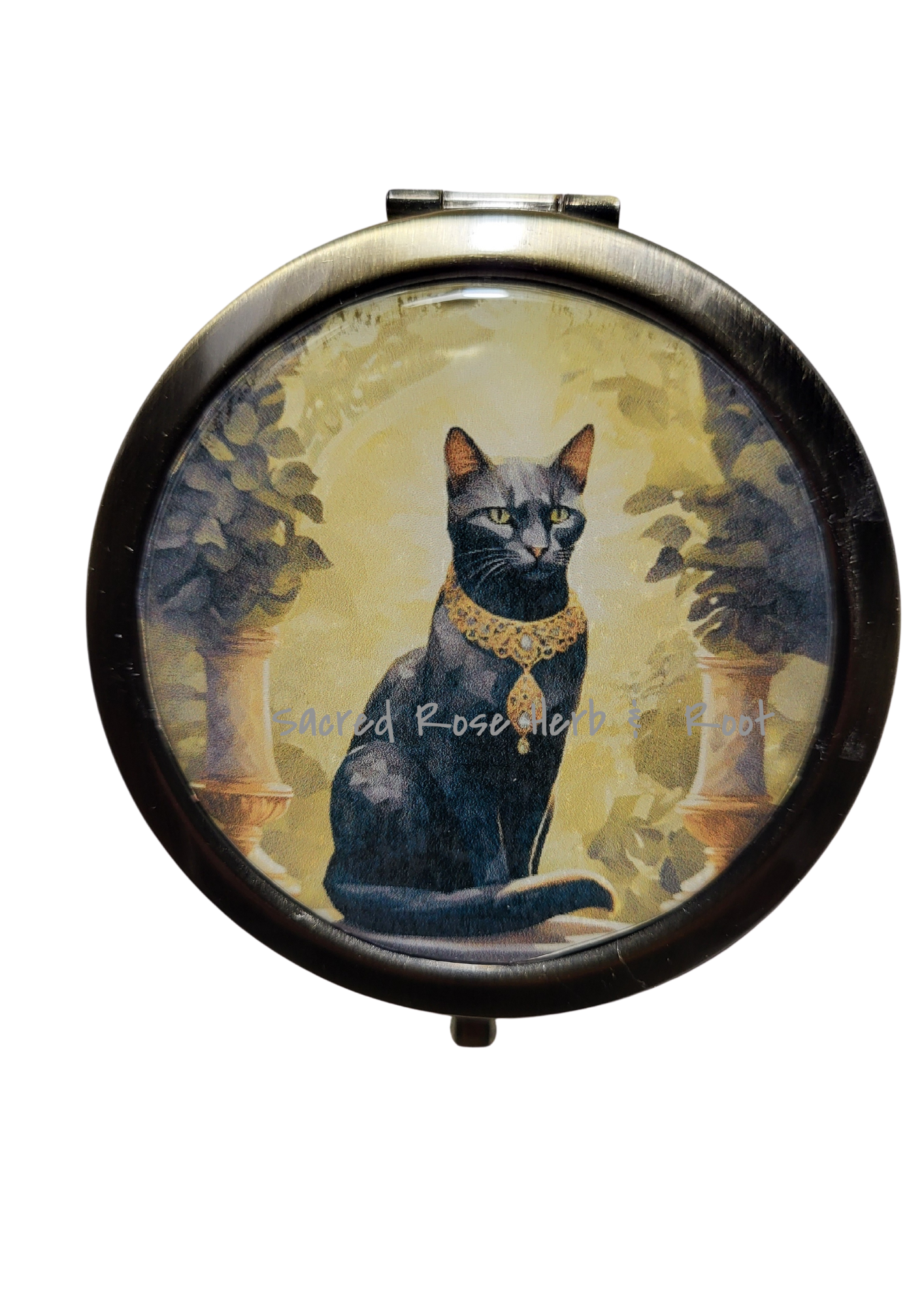 Cat Mirror Antique Bronze Compact Travel Mirror Handcrafted Pocket Feline Mirror