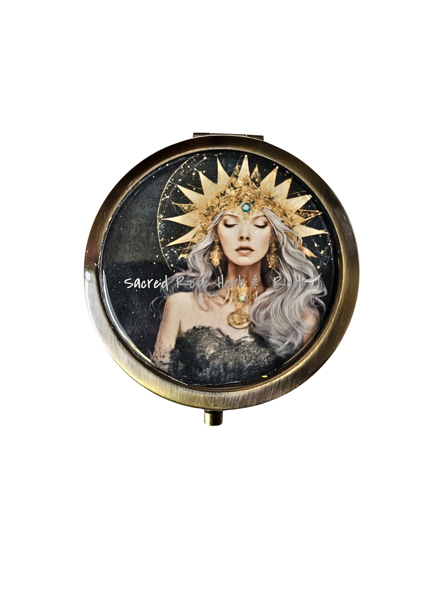 Goddess Compact Pocket Purse Makeup Portable Mirror Antique Bronze Keepsake